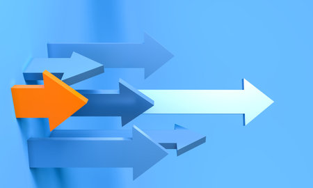 Orange arrow leading the way, symbolizing innovation, unique 3d visionの写真素材