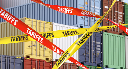 tariffs barrier tapes cargo containers 3d