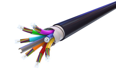 Fiber optic cable colorful wires on transparent background 3dの写真素材