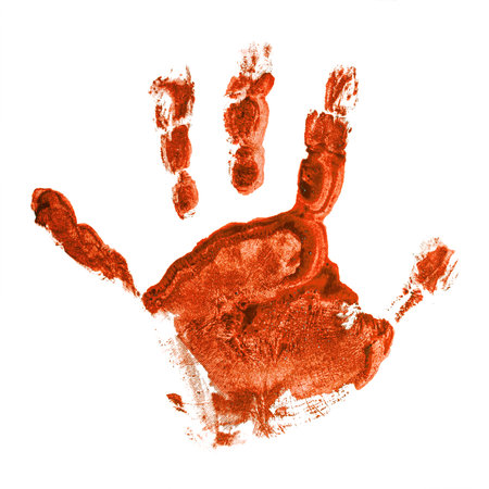 red handprint leaving mark on transparent backgroundの写真素材