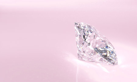 Sparkling marquise cut diamond resting on pink surface 3dの写真素材
