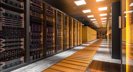 Modern server room 3d equipment inside datacenter