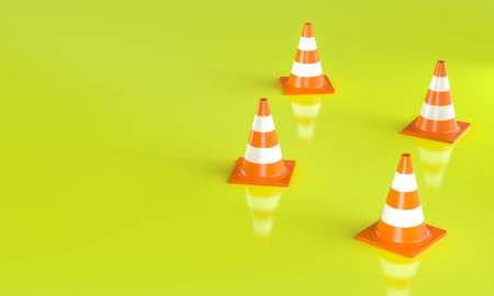 orange and white traffic cones green surface 3dの写真素材