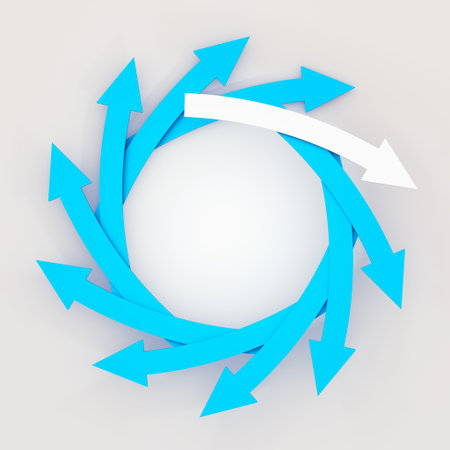 3d White blue arrows in circular formation