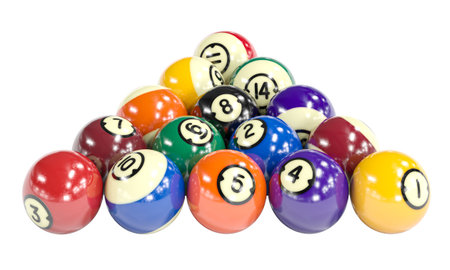 Pool balls forming 3d triangle transparent background