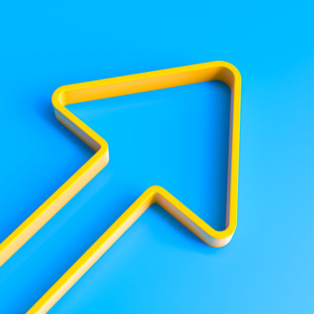 Yellow outline arrow symbolizing progress 3dの写真素材