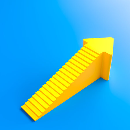 Yellow arrow staircase ascending 3d symbolizing growthの写真素材