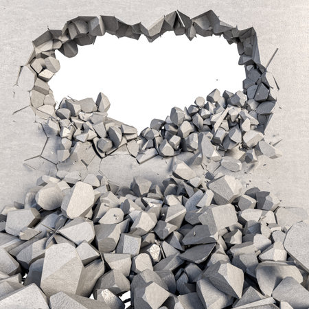 Concrete wall breaking 3d transparent backgroundの写真素材