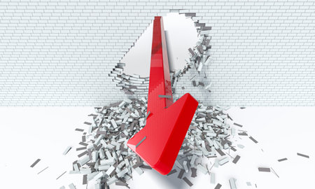 arrow 3d smashing wall success, and achievementの写真素材