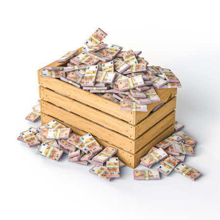 Wooden crate 3d money bundles euroの写真素材