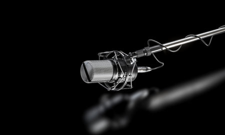 3d Professional studio microphone black backgroundの写真素材