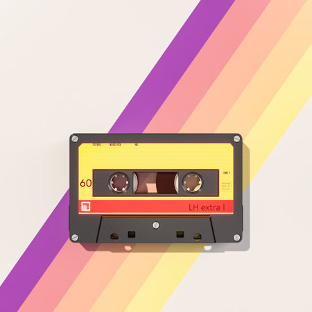 Cassette tape 3d diagonal colored stripes backgroundの写真素材