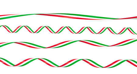 3d Italian tricolor ribbons transparent backgroundの写真素材