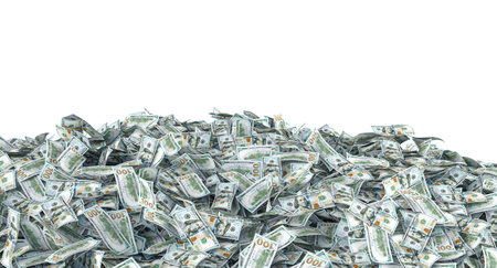 Pile of falling us dollar banknotes 3d transparent backgroundの写真素材