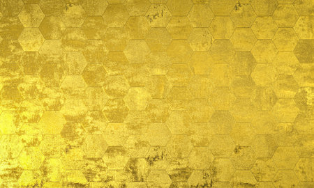 Golden textured hexagonal 3d patternの写真素材