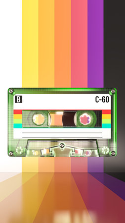 Green transparent cassette tape 3d striped backgroundの写真素材