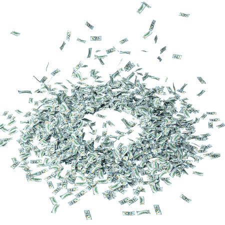 3d Hundred dollar bills transparent backgroundの写真素材