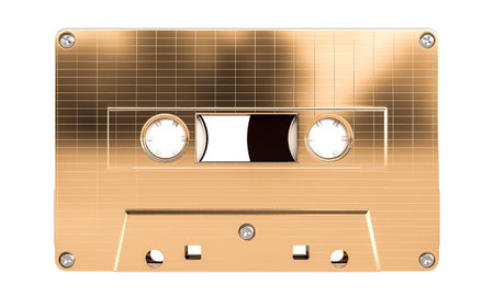 3d Golden cassette tape transparent backgroundの写真素材
