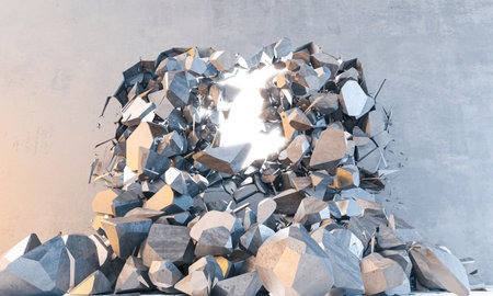 Concrete wall breaking 3d breakthrough holeの写真素材
