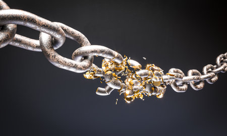 3d Metal chain breaking weak link, libertyの写真素材