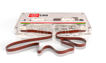 Audio cassette with magnetic tape unwinding 3dの写真素材