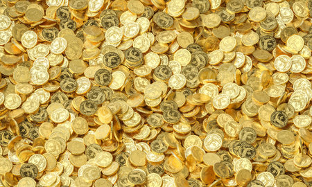 Gold coins scattered dollar 3d backgroundの写真素材