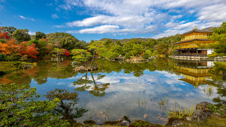 Kinkaku ji golden pavilion kyoto zen garden pondの写真素材