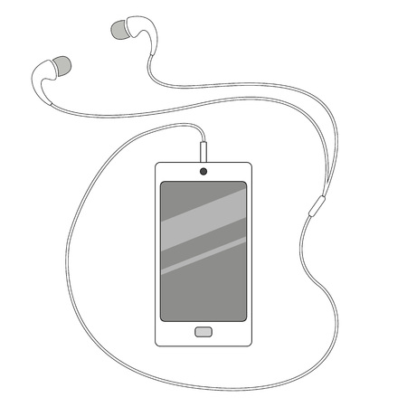 modern white smart phone and headphones isolation .のイラスト素材