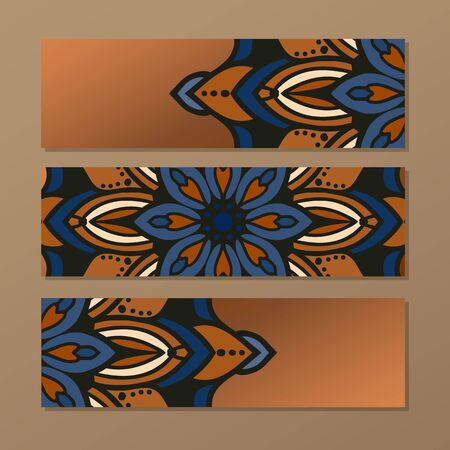 set vector horizontal banners with colorful mandala. Islam, Arabic, Indian, ottoman motifs. Oriental colorf mandalasのイラスト素材