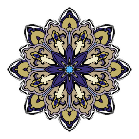 Abstract ethnic colored mandala ornamental pattern. Unique oriental style hand drawn design elements.のイラスト素材