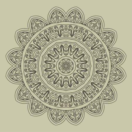 Mandala design hand drawn oriental elements beige on grey background. Template for your designs. vector illustration.のイラスト素材