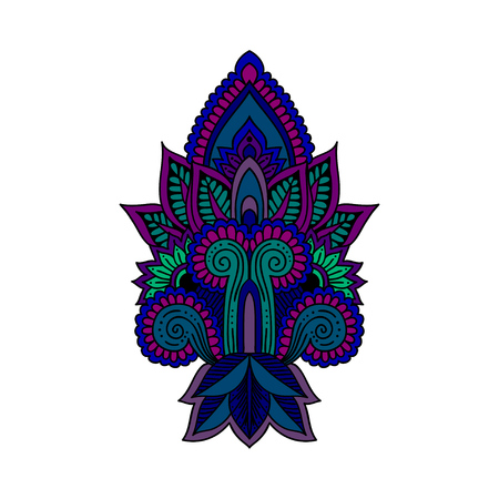 Vector ornamental Lotus flower, ethnic art, patterned Indian paisley. Hand drawn illustration. Invitation element. Tattoo, astrology, alchemy, boho and magic symbolのイラスト素材