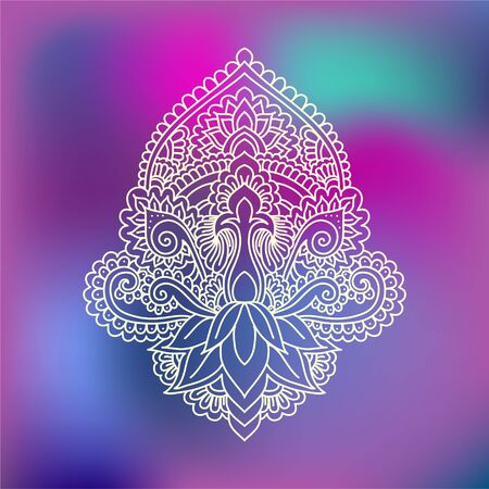 Vector ornamental Lotus flower, ethnic art, patterned Indian paisley. Hand drawn illustration. Invitation element. Tattoo, astrology, alchemy, boho and magic symbol.のイラスト素材