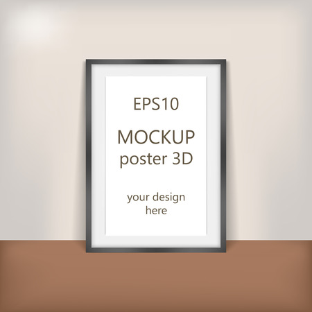 Vector trendy blank poster on the white wall realistic mockup (mock up). High quality design elementのイラスト素材