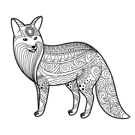 stylized fox in doodles. Pattern style zentangle. Vector sketch for tattoo.のイラスト素材