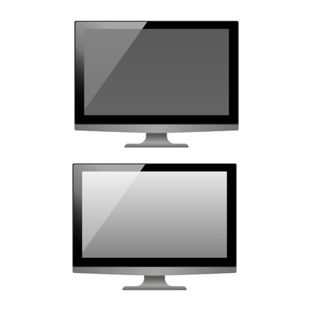 3d monitor template set. realistic Personal computer monitors mockup with white and black screen isolated on the white background.のイラスト素材