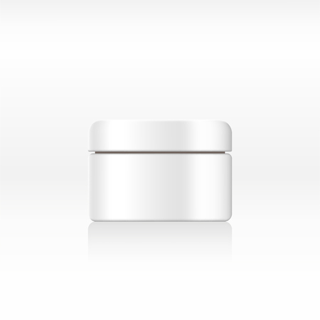 clear white vector cream jar, container for cosmetic products on abstract background for ad. Realistic 3d mockup, cosmetic template in vector. original design.のイラスト素材