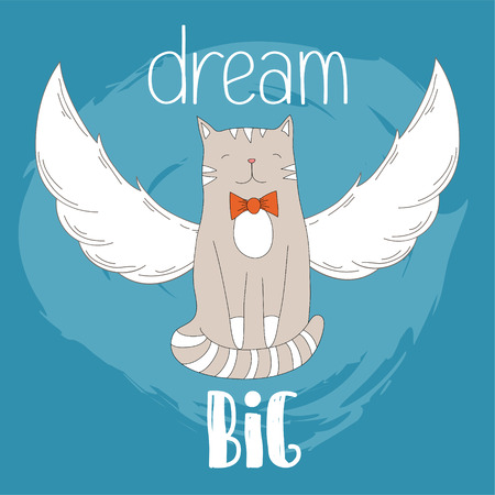 A cat hand drawn illustration. dream big poster for kids baby tee clothing print, cards and other design.のイラスト素材
