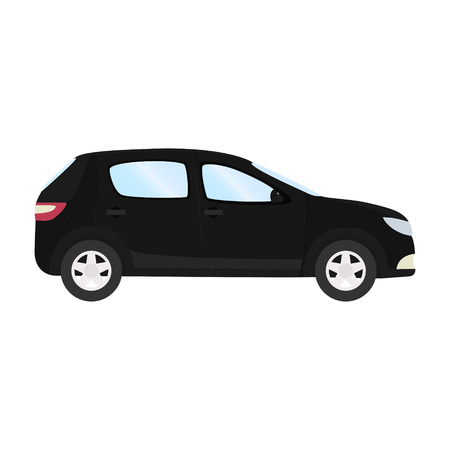 Side view of black hatchback flat style Car vector template on white background.のイラスト素材