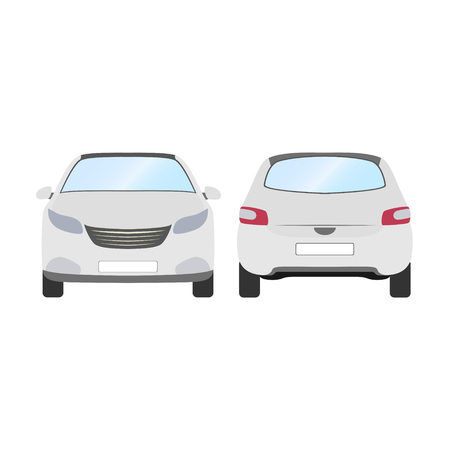 Front and Back view of white hatchback car vector template on white background.のイラスト素材
