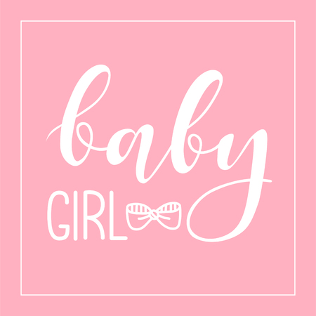 Vector cute stylish baby Shower invitation with lettering for little girl. Baby Shower Invitation Template white lettering on pink background. lettering for kids prints textile and toys.のイラスト素材