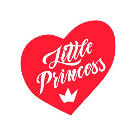 Hand drawn illustration with red heart and crown and lettering. Sketch background vector. Doodle design Little princess quote for print invitation and kid goodsのイラスト素材