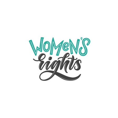 women's rights hand lettering quote. stylized poster of feminism and women power. brush lettering in modern style isolated on white backgroundのイラスト素材