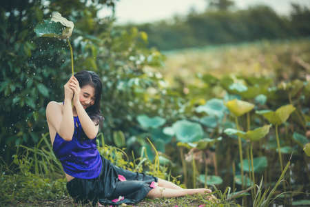 Ho Chi Minh City, Vietnam: beautiful girl in Vietnam traditional dress (costume Vietnamese name called Yem)の写真素材