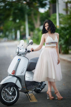 Ho Chi Minh city, Viet Nam: Portrait of a beautiful and sexy Vietnamese girlの写真素材