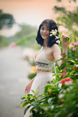 Ho Chi Minh city, Viet Nam: Portrait of a beautiful and sexy Vietnamese girlの写真素材