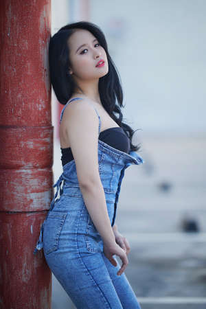 Beautiful and sexy Vietnamese girl inside a supermarket in Ho Chi Minh City, Vietnamの写真素材