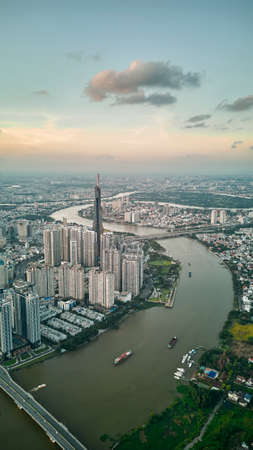 Ho Chi Minh City, Vietnam - June 5, 2022: view of district 1, Ho Chi Minh city, Vietnam at sunsetのeditorial素材