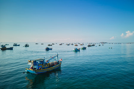 Fishing boats in the sea. Fishing boats in the sea.のeditorial素材