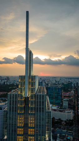 June 16, 2022: sunset in District 1 Ho Chi Minh City, Vietnamのeditorial素材